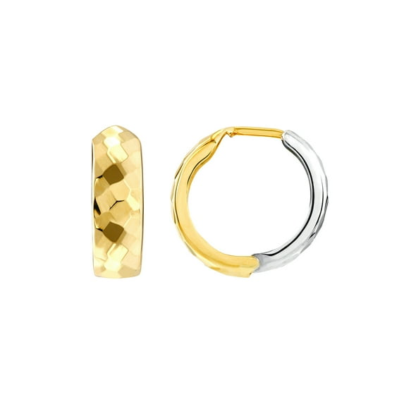 10k Yellow and White Gold 13.3mm Square Sparkle-Cut With G Polished Hoop Earrings Hoop Earring for Women