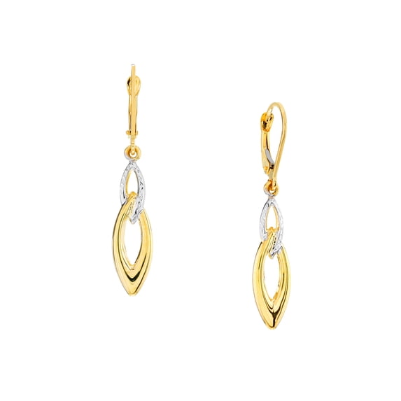 10k Yellow and White Gold Two-tone Fancy Sparkle-Cut Polished Long Drop Dangle Earrings Dangle Earring for Women