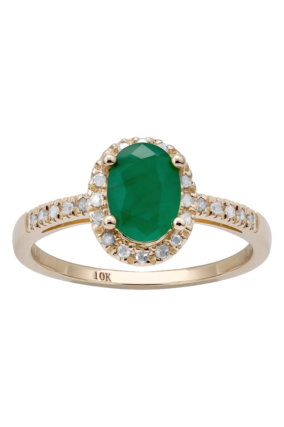 10k Yellow gold Oval Emerald and Diamond Halo Ring