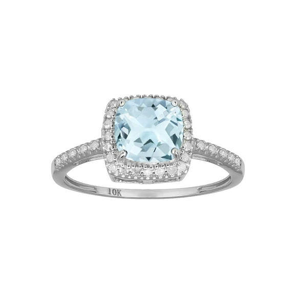 10k Yellow or White Gold Genuine Cushion-cut 1.50ct Aquamarine and Diamond Halo Ring