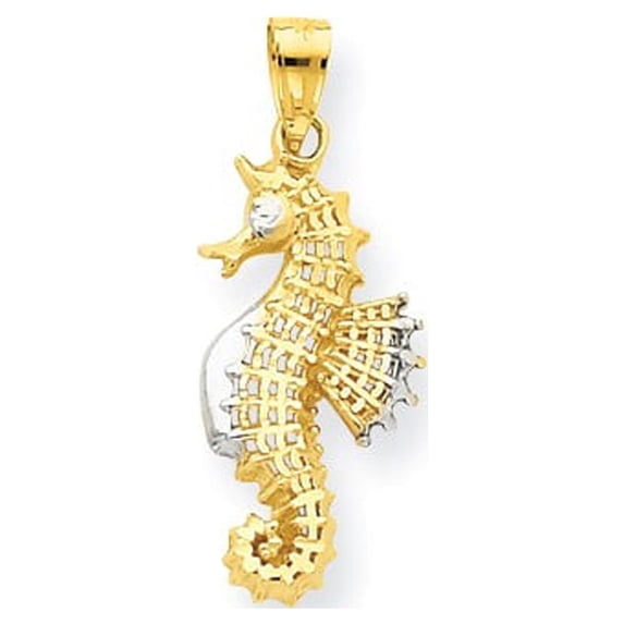 10k Yellow with White Rhodium Two-tone Gold Seahorse Charm