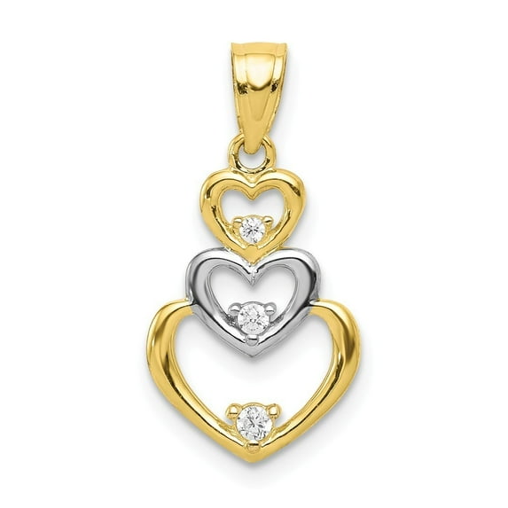 10k and Rhodium-plated Cubic Zirconia 3-heart Pendant