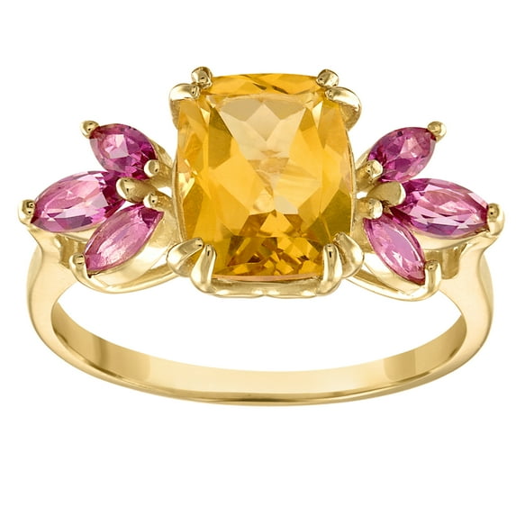 10k gold citrine and pink topaz ring