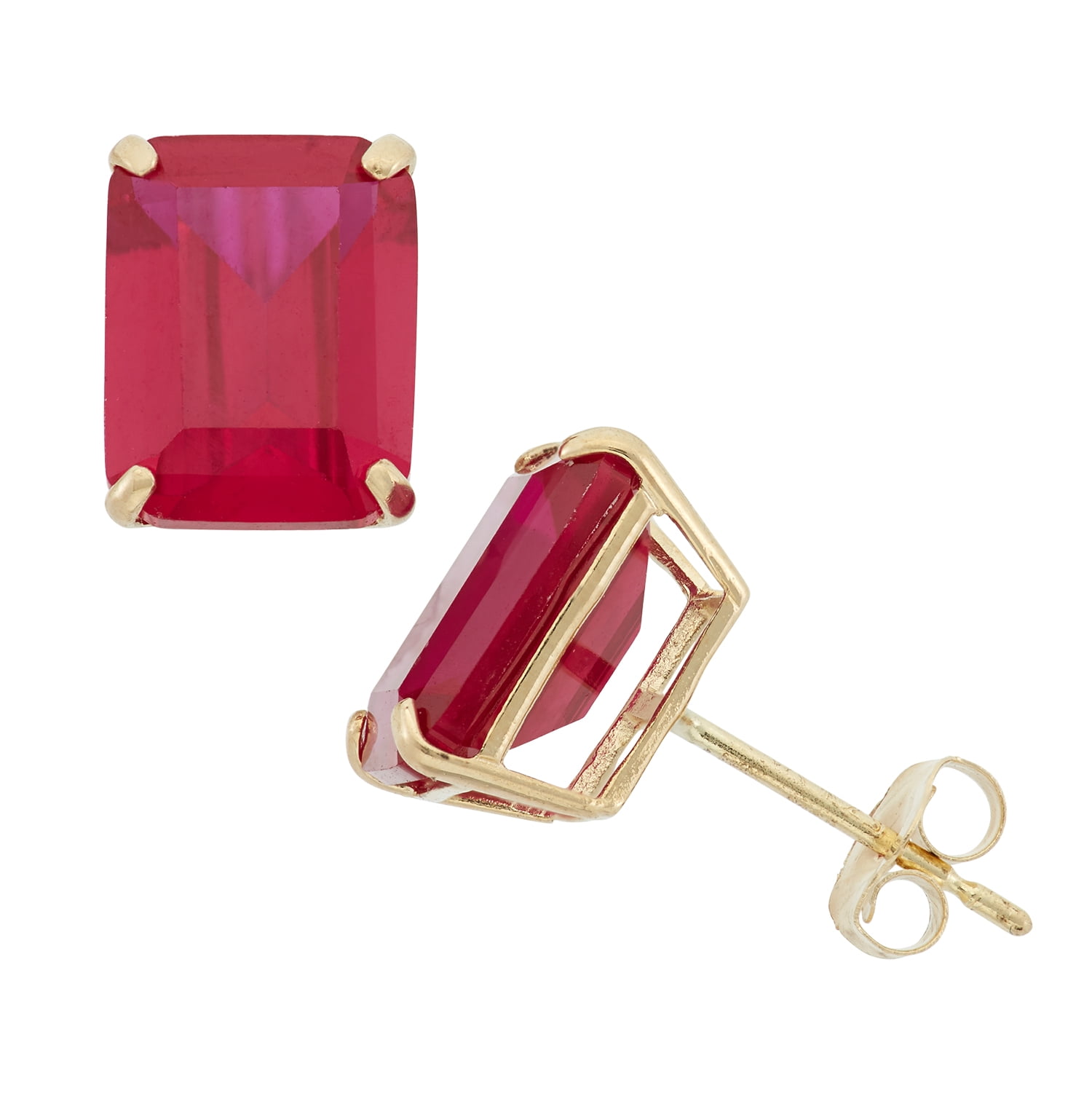 10k gold emerald-cut cr ruby earrings