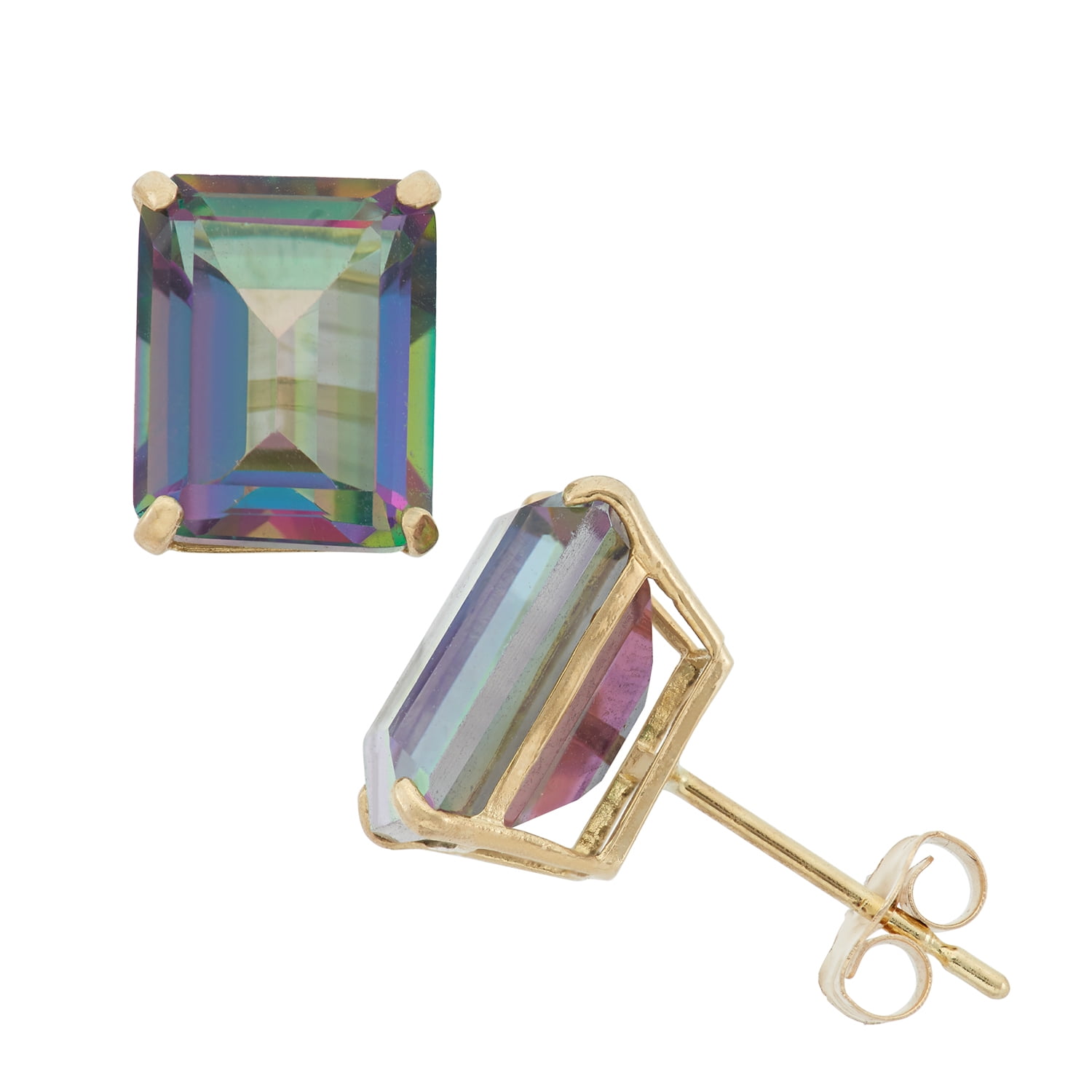 10k gold emerald-cut mystic fire topaz earrings