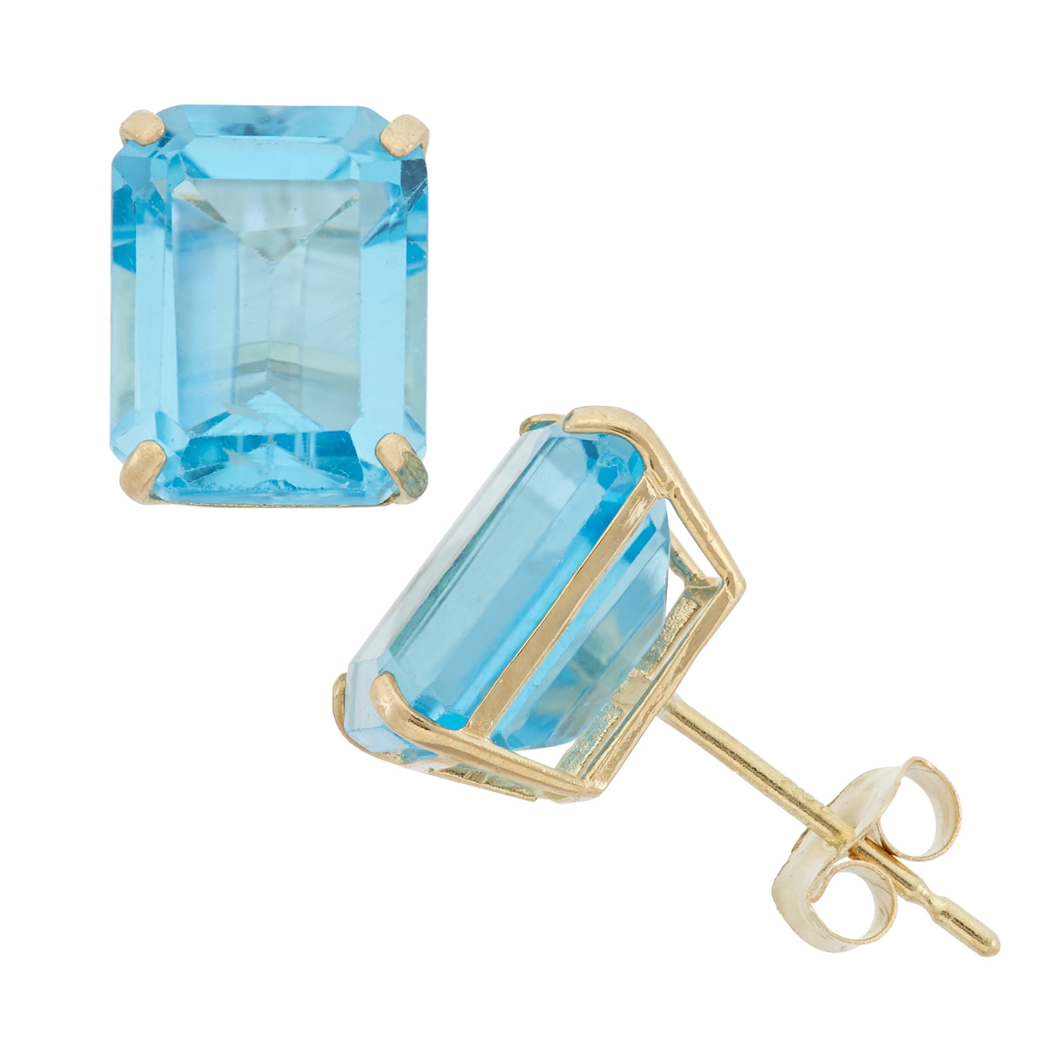10k gold emerald-cut swiss blue topaz earrings
