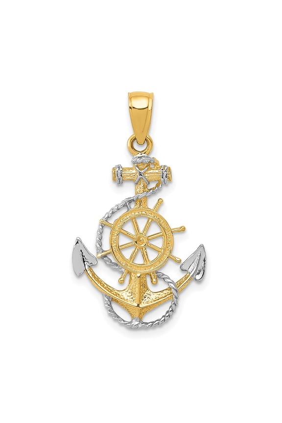 10k w/Rhodium Anchor w/Rope Pendant