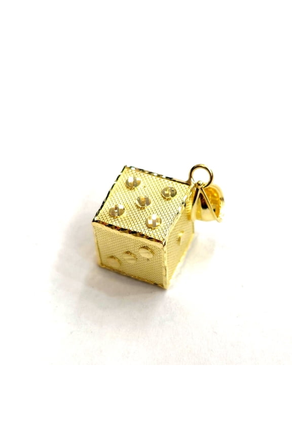 10k yellow Gold 3D dice Pendant charm gamble Vegas gift sport fine jewelry 6.6g