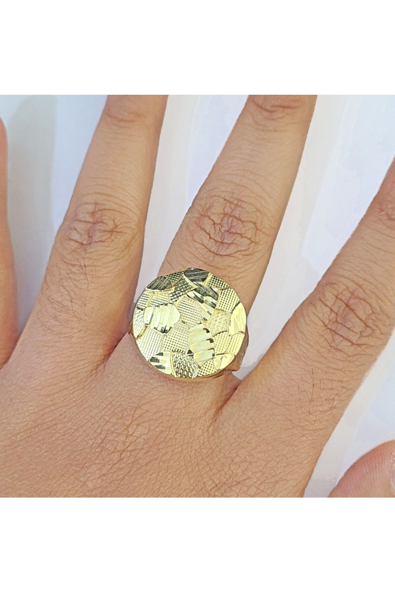 10k yellow Gold Circular Nugget Men Ring Real All Sizes (Ring Sizes (in):12;)