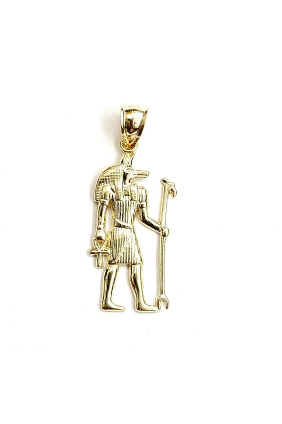 10k yellow Gold Egypt jackal god Anubis holding Ankh Pendant fine jewelry 1.6g