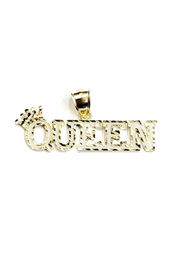 10k yellow Gold Queen Crown Tiara Pendant charm diamond cut fine jewelry 4.4g