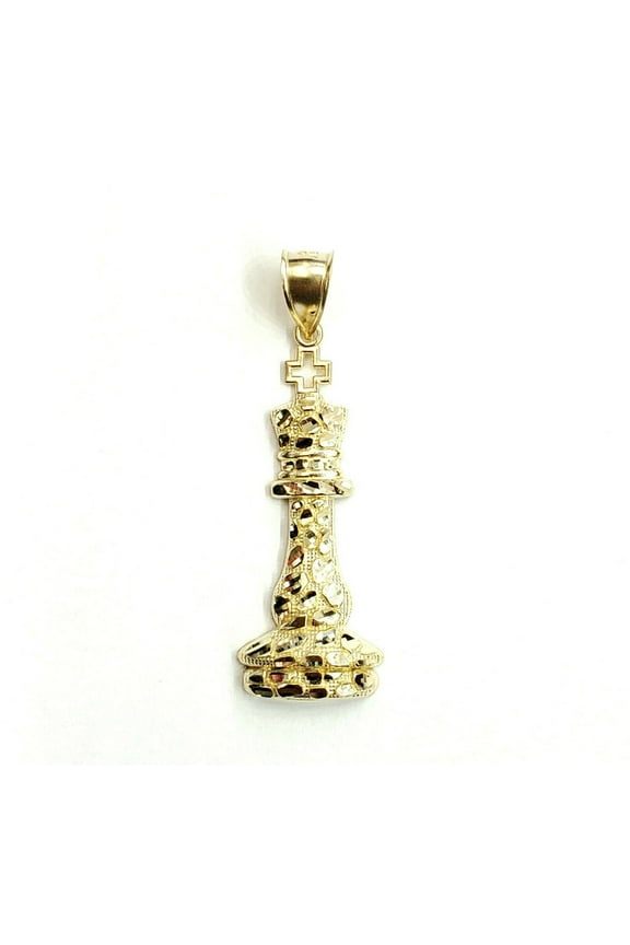 10k yellow Gold nugget king chess piece Pendant charm diamond cut jewelry 4.2g
