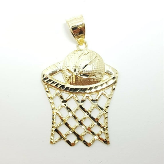 10k yellow gold basketball net hoop pendant charm sport fine gift jewelry 4.9g
