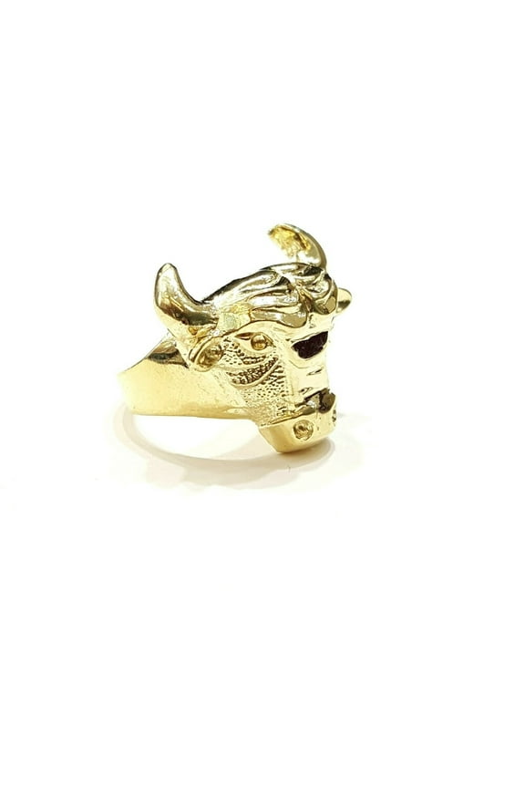 10k yellow gold bull head zodiac Taurus men's Ring diamond cut jewelry Size 9
