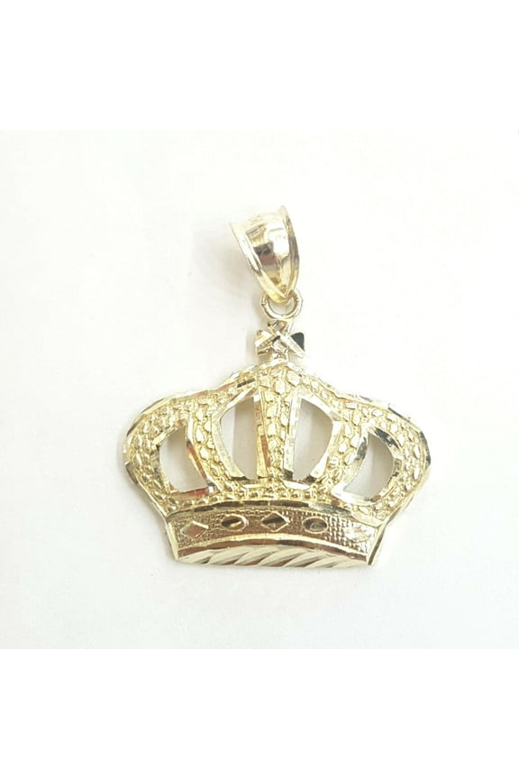10k yellow gold crown pendant charm fine jewelry gift necklace diamond cut 2.3g