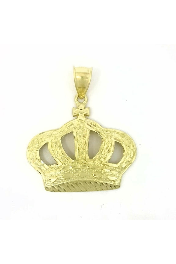 10k yellow gold crown pendant charm fine jewelry gift necklace diamond cut 4.8g