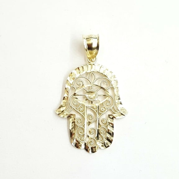 10k yellow gold khamsa hamsa hand lucky Jewish filigree pendant fine gift 2.1g