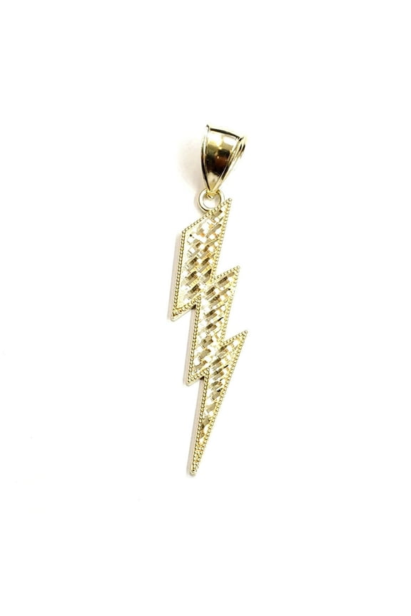 10k yellow gold lightning bolt pendant charm fine gift jewelry diamond cut 2.4g