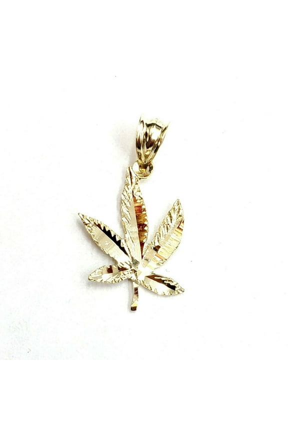 10k yellow gold marijuana leaf weed pendant charm fine gift medical jewelry 0.9g