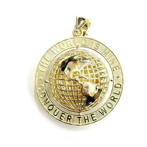 10k yellow gold round globe planet earth world map pendant 2 sides 3D gift 11.7g