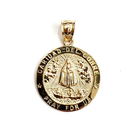 10k yellow gold round virgin Caridad del Cobre pendant fine jewelry 0.86" 2.5g