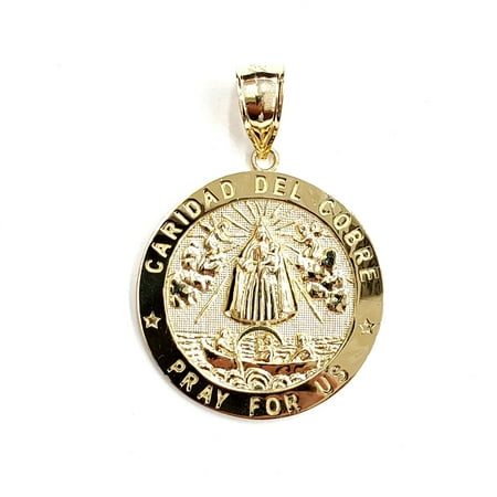 10k yellow gold round virgin Caridad del Cobre pendant fine jewelry 1.43" 8.4g