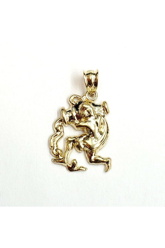 10k yellow solid Gold Aquarius zodiac astrology Pendant charm fine jewelry 1.6g