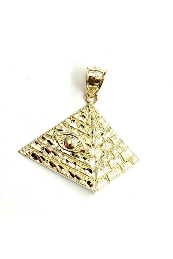 10k yellow solid Gold Egyptian pyramid eye Pendant diamond cut fine jewelry 4g