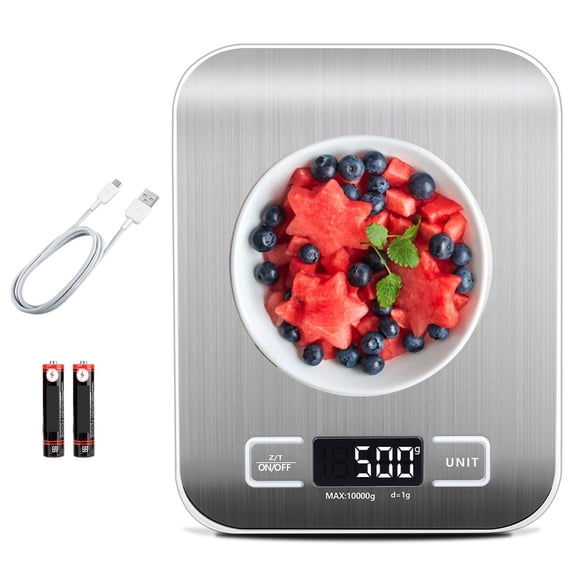 10kg Mini Electronic Digital Scale, Stainless Steel Weighing Platform, USB Rechargeable, Kitchen Scale for Cooking, Baking, Weight Loss, etc.