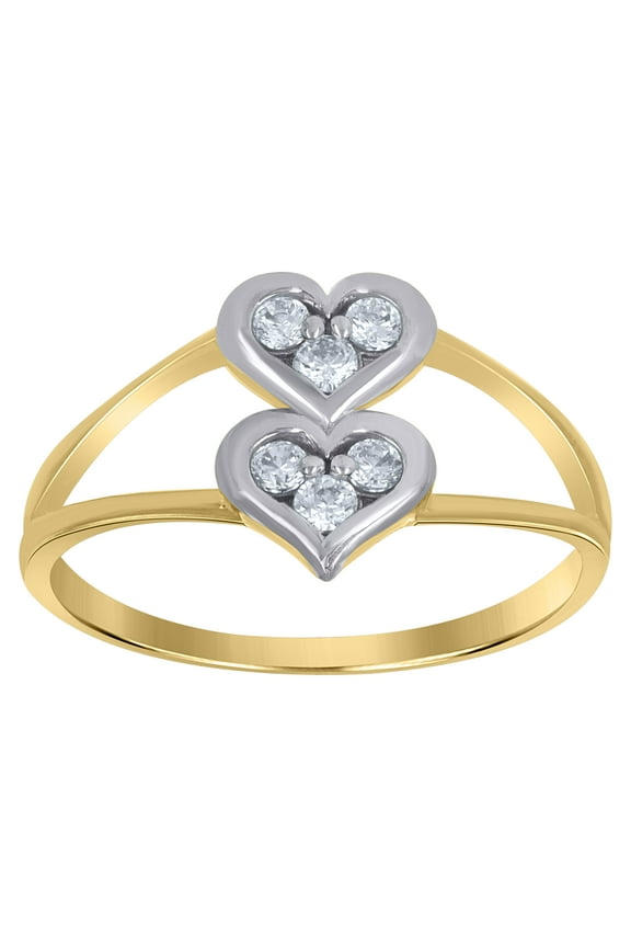 10kt 10k Gold Womens Two-Tone CZ Split Shank 1.7mm Heart Band Ring