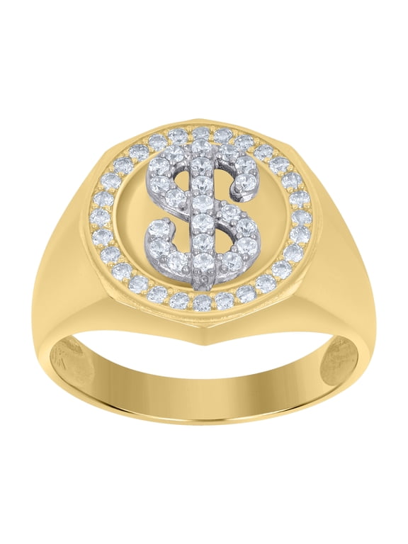 10kt 10k Two-Tone Gold Mens Cubic-Zirconia Dollar Sign Symbols Currency Ring