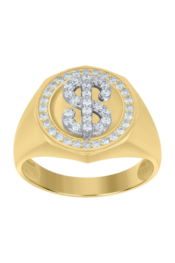 10kt 10k Two-Tone Gold Mens Cubic-Zirconia Dollar Sign Symbols Currency Ring