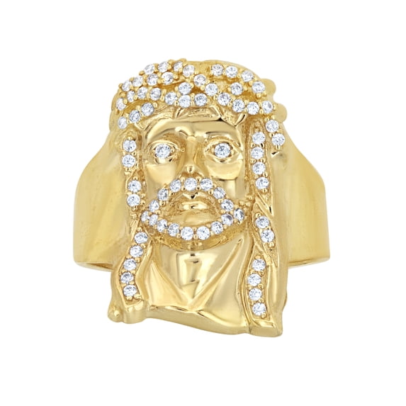 10kt 10k Two-Tone Gold Mens Cubic Zirconia Jesus Face Religious Ring