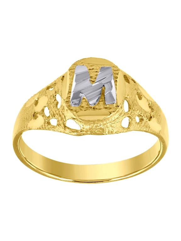 10kt 10k Two-Tone Gold Mens Diamond-Cut Textured Oval Initial Letter M Band Ring
