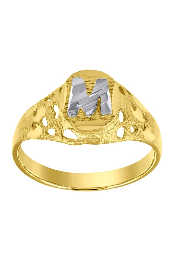 10kt 10k Two-Tone Gold Mens Diamond-Cut Textured Oval Initial Letter M Band Ring