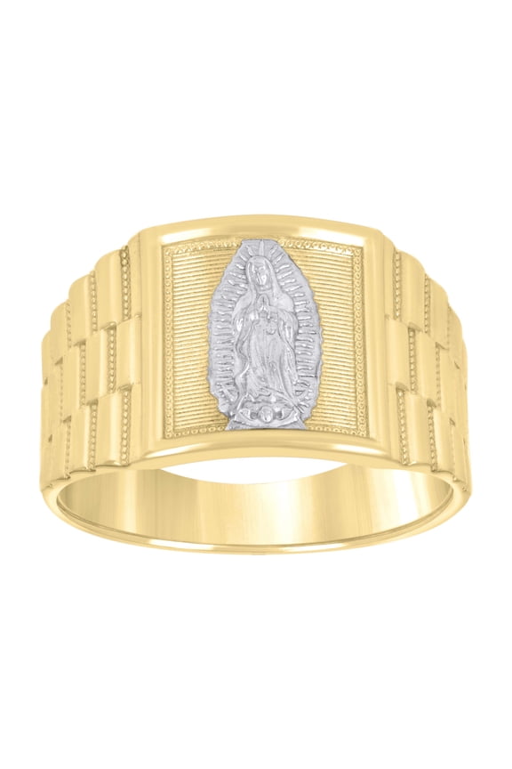 10kt 10k Two-Tone Gold Mens Textured Lady Of Guadalupe Religious Ring