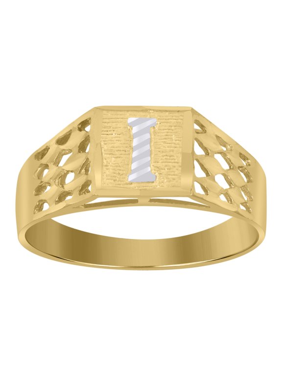 10kt 10k Two-Tone Gold Unisex Diamond-Cut Textured Initial Letter I Band Ring