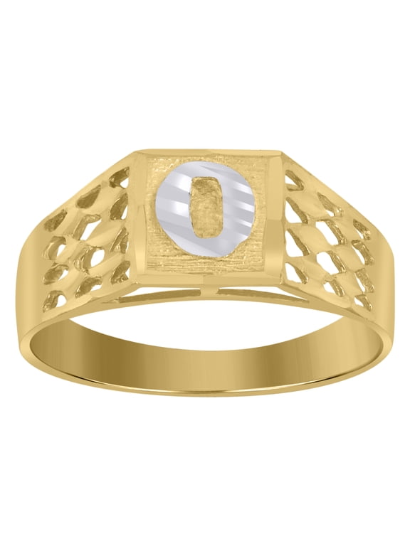 10kt 10k Two-Tone Gold Unisex Diamond-Cut Textured Initial Letter O Band Ring