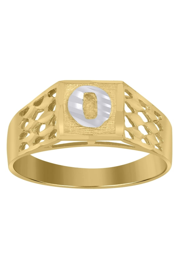 10kt 10k Two-Tone Gold Unisex Diamond-Cut Textured Initial Letter O Band Ring