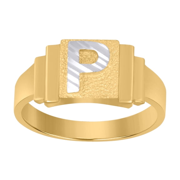 10kt 10k Two-Tone Gold Unisex Initial Alphabet P Ring