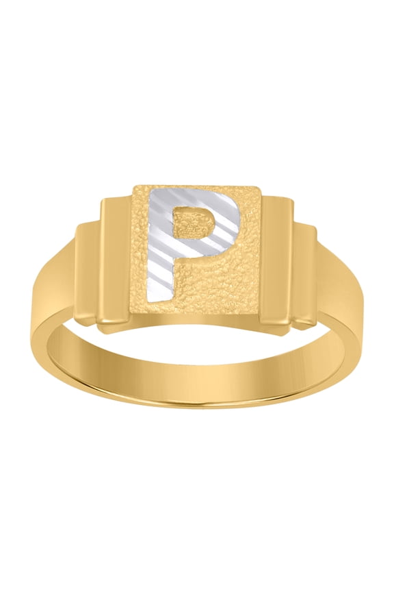 10kt 10k Two-Tone Gold Unisex Initial Alphabet P Ring