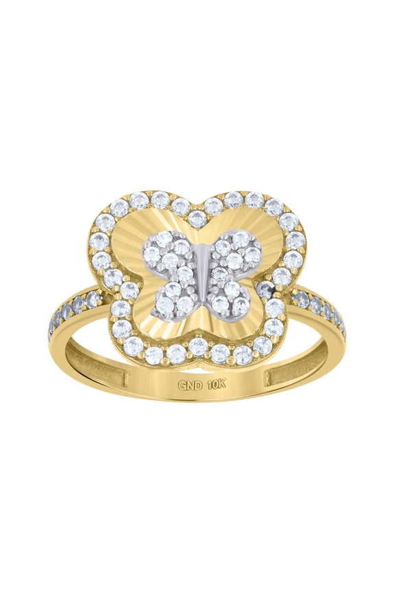 10kt 10k Two-Tone Gold Womens Cubic-Zirconia Butterfly Insect Wildlife Ring