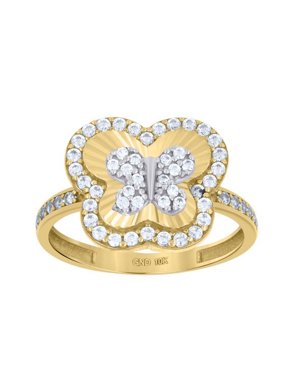 10kt 10k Two-Tone Gold Womens Cubic-Zirconia Butterfly Insect Wildlife Ring