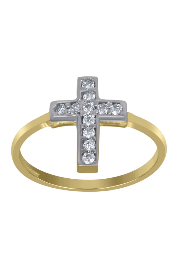 10kt 10k Two-Tone Gold Womens Cubic-Zirconia Cross Religious Rings