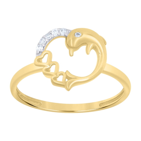 10kt 10k Two-Tone Gold Womens Cubic-Zirconia Dolphin Heart Love Ring