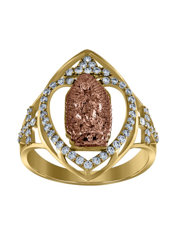 10kt 10k Two-Tone Gold Womens Cubic-Zirconia Guadalupe Religious Ring