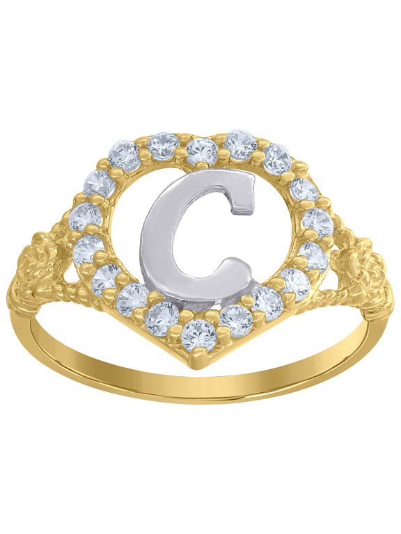 10kt 10k Two-Tone Gold Womens Cubic Zirconia Polished Finish Heart Shape Letter C Initial Ring