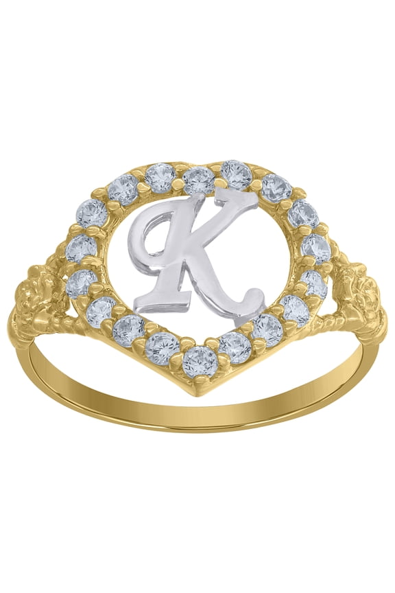 10kt 10k Two-Tone Gold Womens Cubic Zirconia Polished Finish Heart Shape Letter K Initial Ring