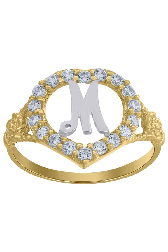 10kt 10k Two-Tone Gold Womens Cubic Zirconia Polished Finish Heart Shape Letter M Initial Ring