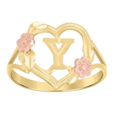 10kt 10k Two-Tone Gold Womens Dc Textured Initial Letter Y Heart Band Ring